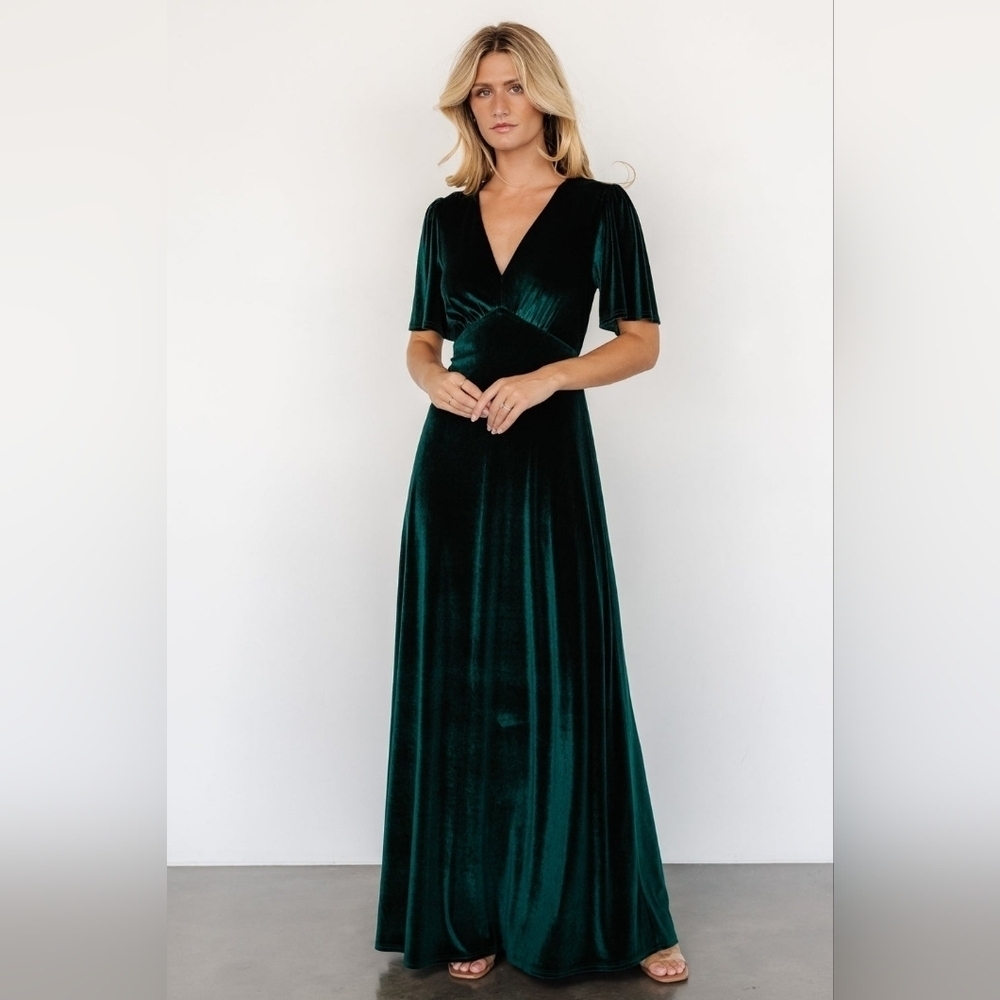 Baltic Born | Vivian Emerald Velvet Maxi Dress Size XS NWOT